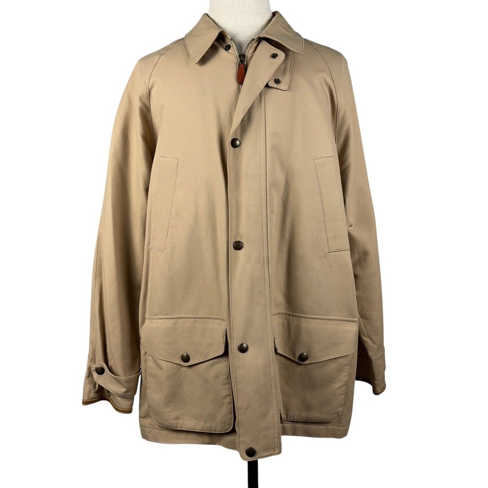 Vintage Polo Ralph Lauren Field Jacket Mens L Tan Lined Leather Trim 1990s